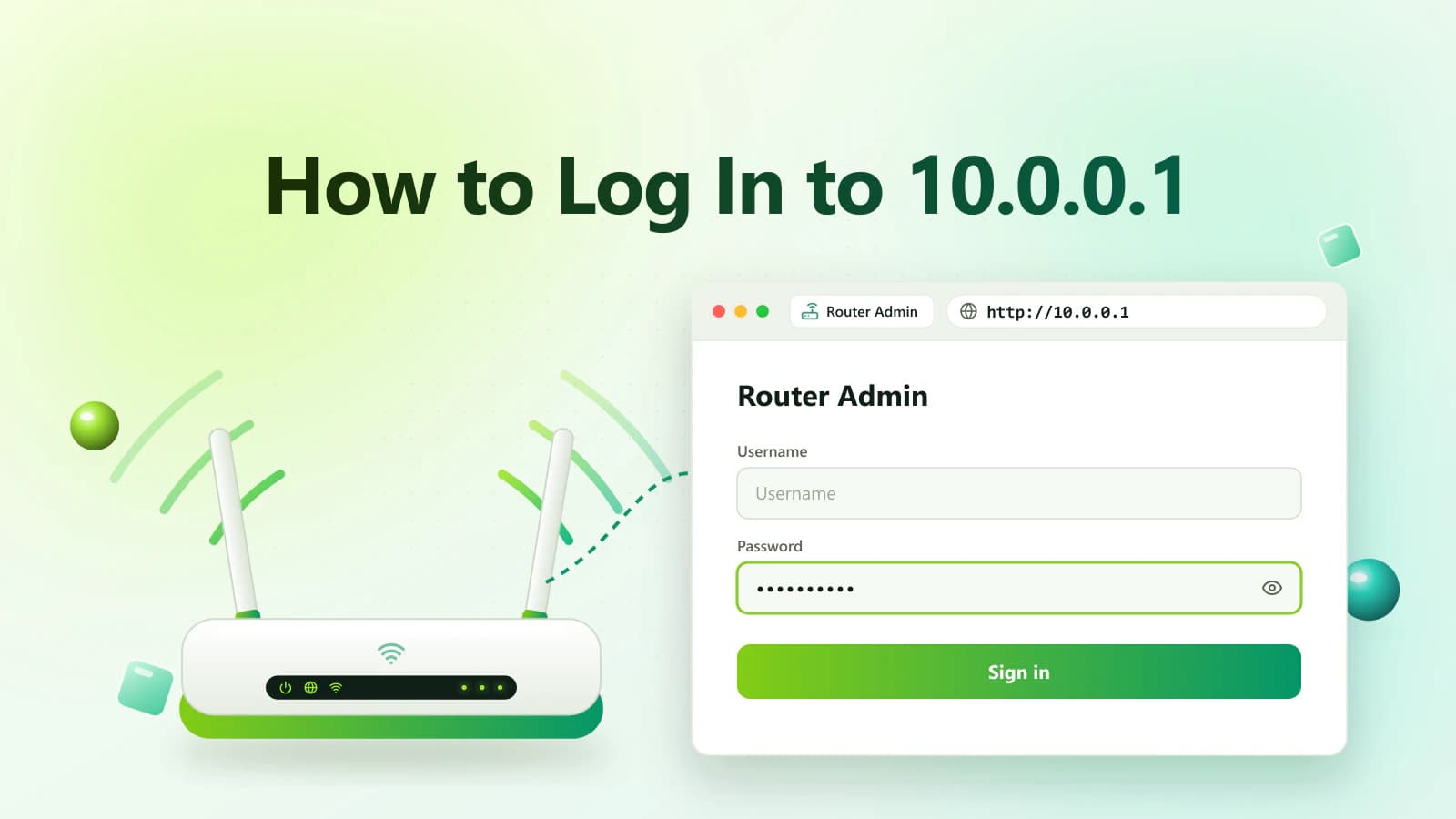 Laptop browser used to log in to 10.0.0.1 at the router admin panel login page